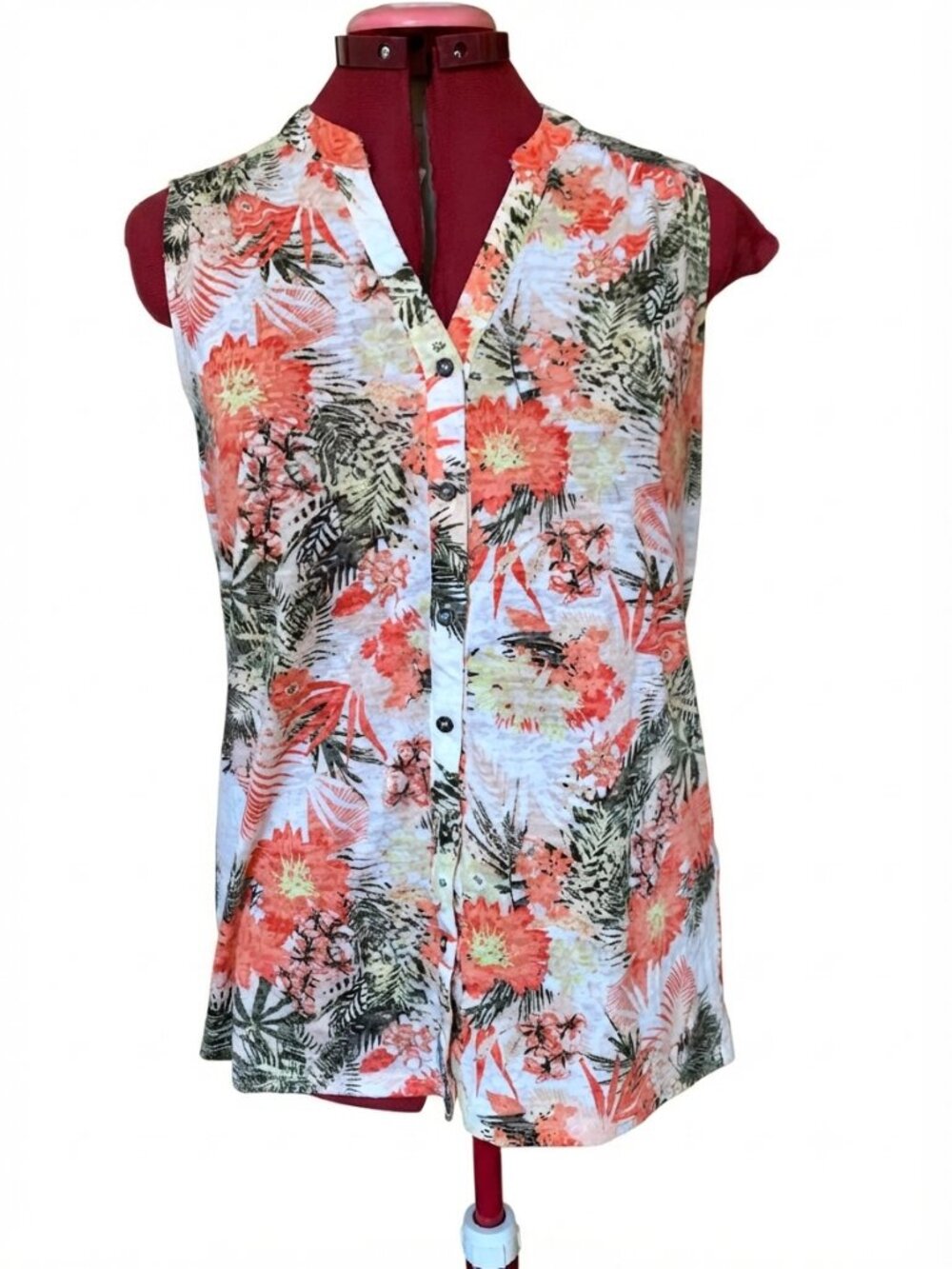 N.W.D New Woman Design Tropical Floral Sleeveless Button-Down Top – Size Medium